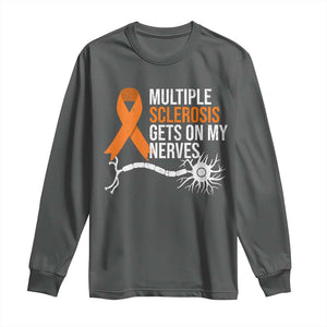 Multiple Sclerosis Awareness Long Sleeve Shirt Orange Ribbon MS Gets On My Nerves TS10 Dark Heather Print Your Wear