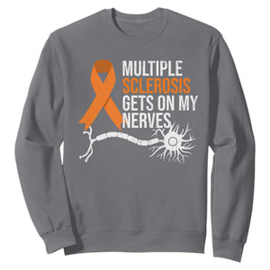 Multiple Sclerosis Awareness Sweatshirt Orange Ribbon MS Gets On My Nerves TS10 Charcoal Print Your Wear