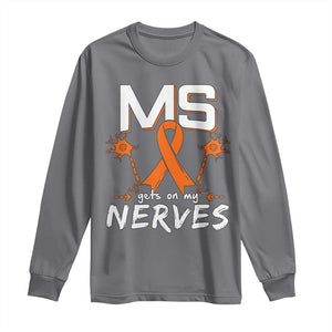 MS Gets On My Nerves Multiple Sclerosis Awareness Long Sleeve Shirt Orange Ribbon TS10 Charcoal Print Your Wear