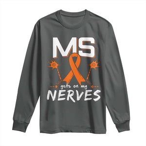 MS Gets On My Nerves Multiple Sclerosis Awareness Long Sleeve Shirt Orange Ribbon TS10 Dark Heather Print Your Wear