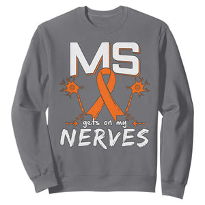 MS Gets On My Nerves Multiple Sclerosis Awareness Sweatshirt Orange Ribbon TS10 Charcoal Print Your Wear