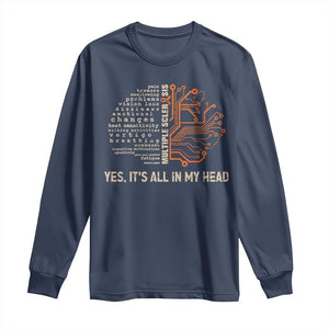 Multiple Sclerosis Awareness Long Sleeve Shirt Orange Ribbon Yes It's All In My Head TS10 Navy Print Your Wear