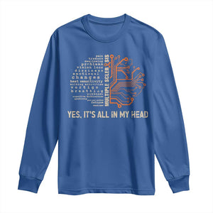 Multiple Sclerosis Awareness Long Sleeve Shirt Orange Ribbon Yes It's All In My Head TS10 Royal Blue Print Your Wear