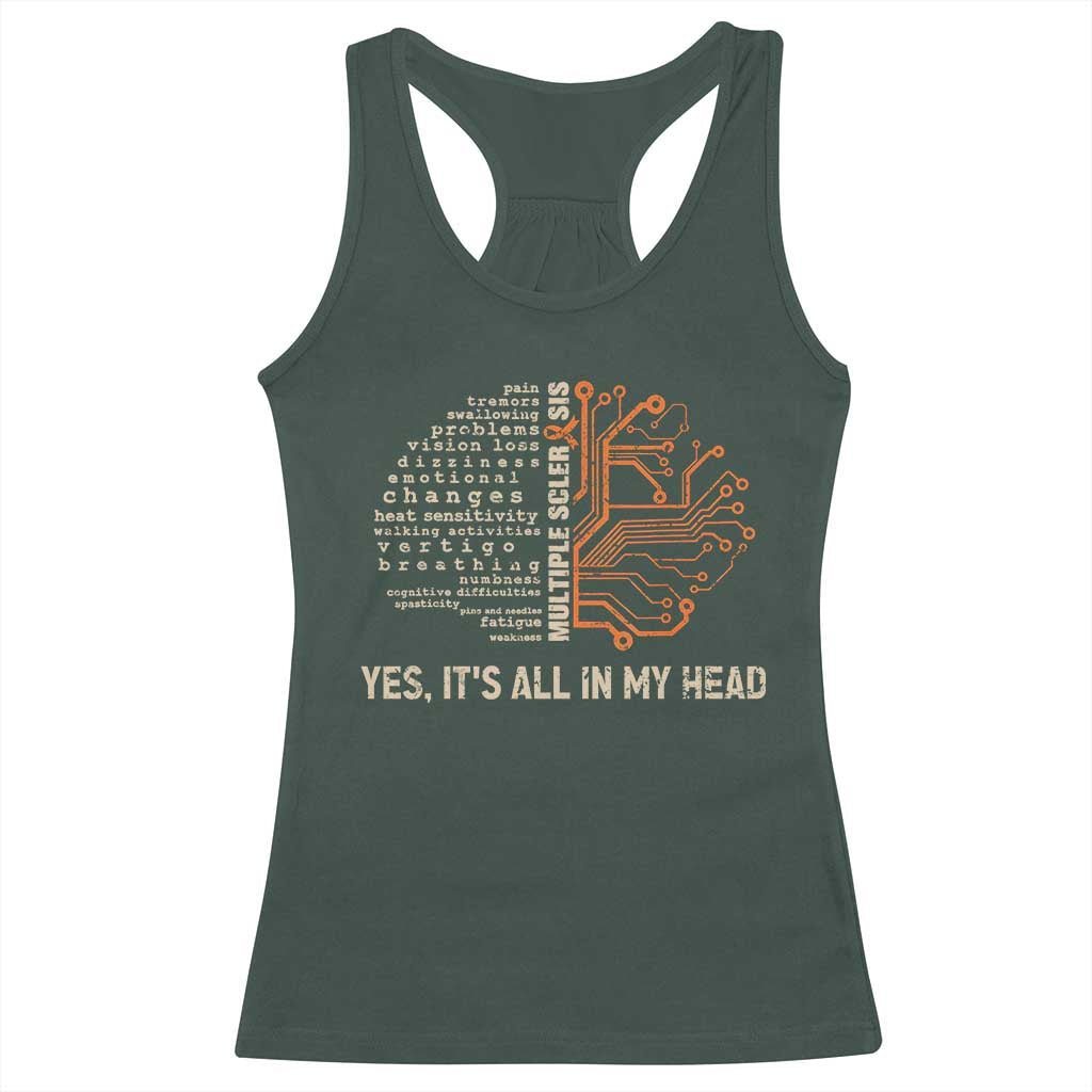 Multiple Sclerosis Awareness Racerback Tank Top Orange Ribbon Yes It's All In My Head TS10 Dark Forest Green Print Your Wear