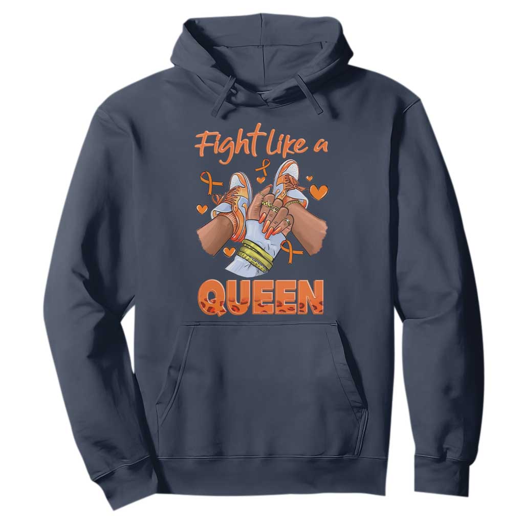 Multiple Sclerosis Awareness Hoodie Orange Ribbon Fight MS Like A Queen TS10 Navy Print Your Wear