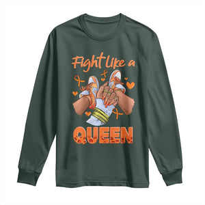 Multiple Sclerosis Awareness Long Sleeve Shirt Orange Ribbon Fight MS Like A Queen TS10 Dark Forest Green Print Your Wear