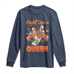 Multiple Sclerosis Awareness Long Sleeve Shirt Orange Ribbon Fight MS Like A Queen TS10 Navy Print Your Wear