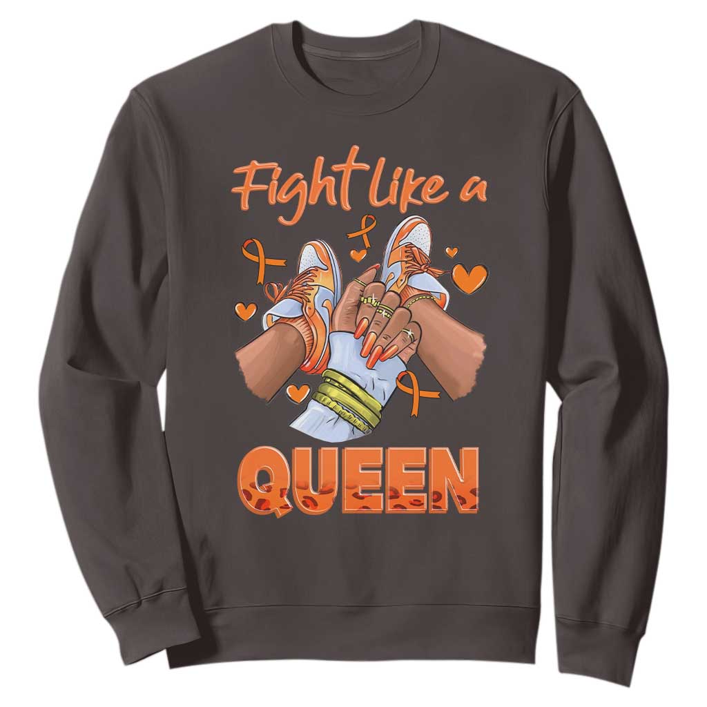 Multiple Sclerosis Awareness Sweatshirt Orange Ribbon Fight MS Like A Queen TS10 Dark Chocolate Print Your Wear