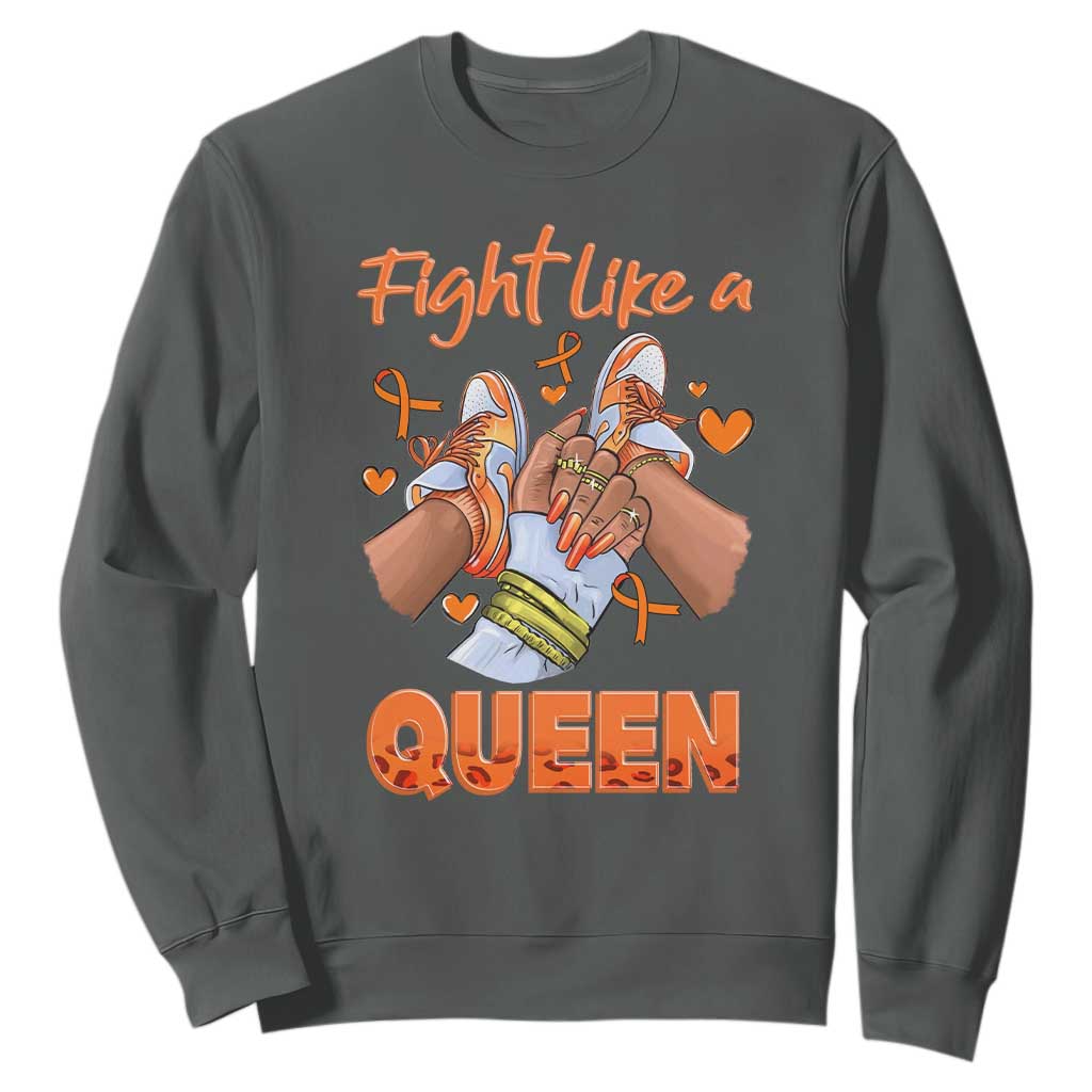 Multiple Sclerosis Awareness Sweatshirt Orange Ribbon Fight MS Like A Queen TS10 Dark Heather Print Your Wear