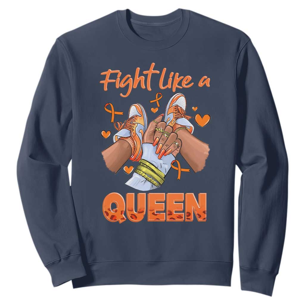 Multiple Sclerosis Awareness Sweatshirt Orange Ribbon Fight MS Like A Queen TS10 Navy Print Your Wear