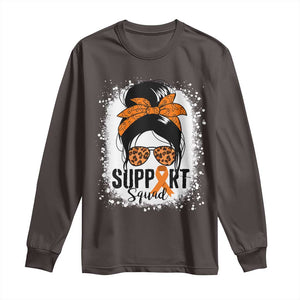 Multiple Sclerosis Awareness Long Sleeve Shirt Orange Ribbon Support Squad Messy Bun TS10 Dark Chocolate Print Your Wear