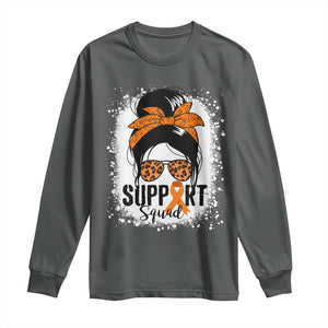 Multiple Sclerosis Awareness Long Sleeve Shirt Orange Ribbon Support Squad Messy Bun TS10 Dark Heather Print Your Wear