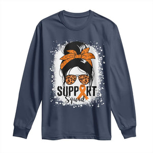 Multiple Sclerosis Awareness Long Sleeve Shirt Orange Ribbon Support Squad Messy Bun TS10 Navy Print Your Wear