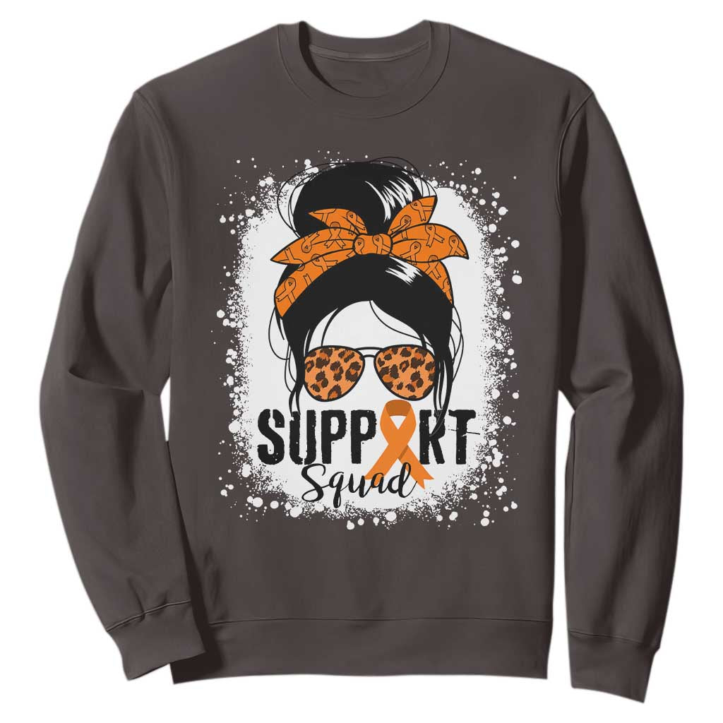 Multiple Sclerosis Awareness Sweatshirt Orange Ribbon Support Squad Messy Bun TS10 Dark Chocolate Print Your Wear