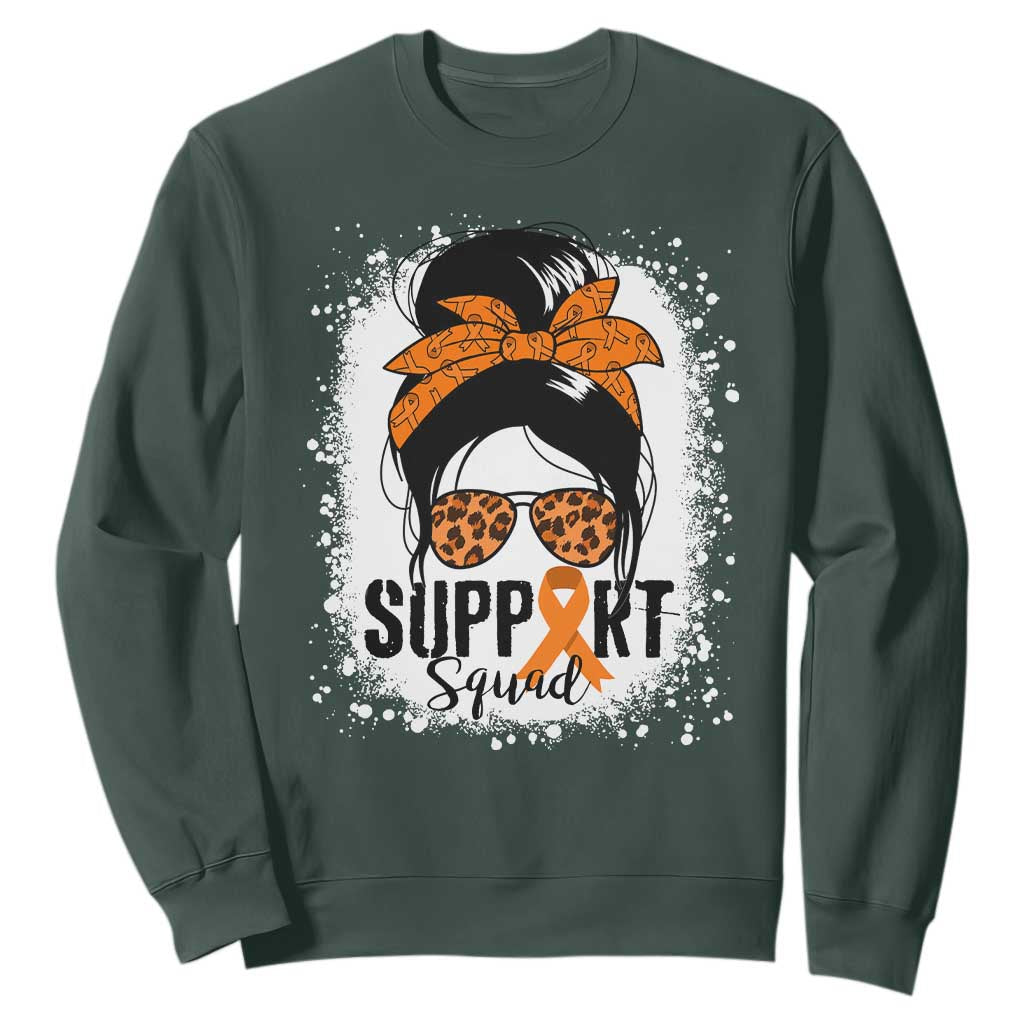 Multiple Sclerosis Awareness Sweatshirt Orange Ribbon Support Squad Messy Bun TS10 Dark Forest Green Print Your Wear