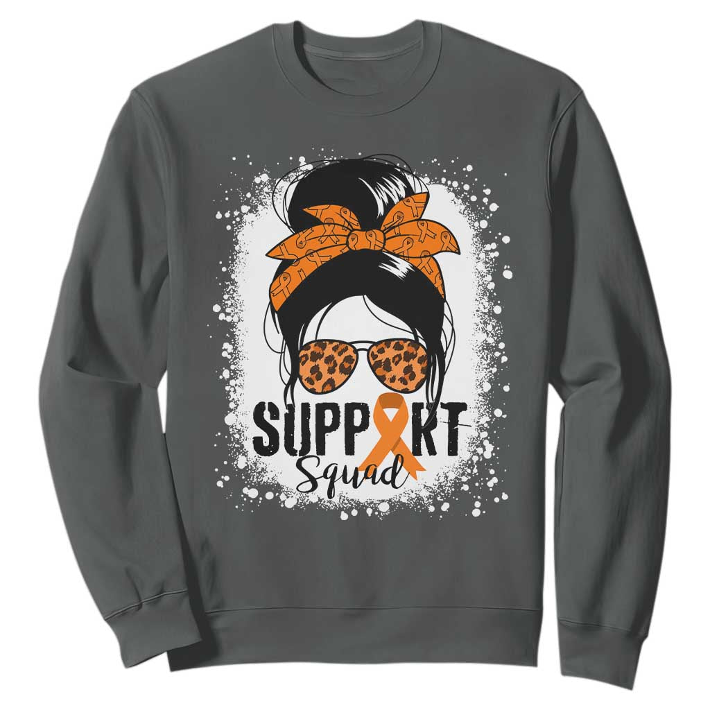Multiple Sclerosis Awareness Sweatshirt Orange Ribbon Support Squad Messy Bun TS10 Dark Heather Print Your Wear