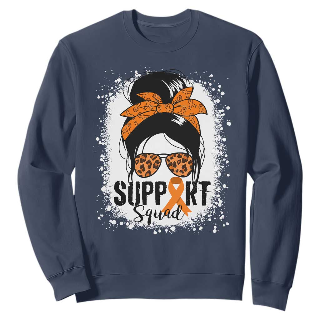 Multiple Sclerosis Awareness Sweatshirt Orange Ribbon Support Squad Messy Bun TS10 Navy Print Your Wear