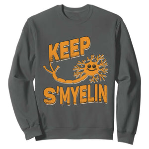 Multiple Sclerosis Awareness Sweatshirt Orange Ribbon Keep S'Myelin MS Warrior TS10 Dark Heather Print Your Wear