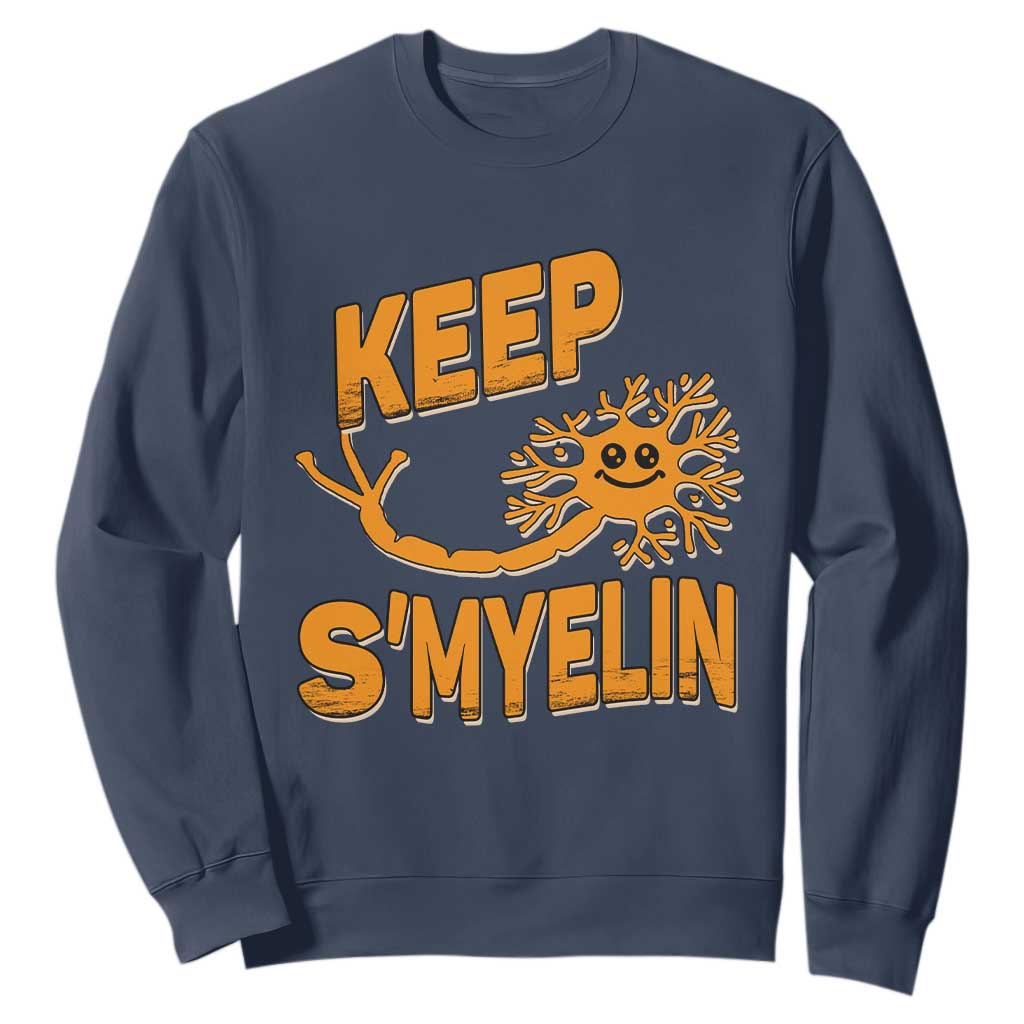 Multiple Sclerosis Awareness Sweatshirt Orange Ribbon Keep S'Myelin MS Warrior TS10 Navy Print Your Wear