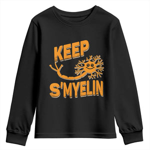 Multiple Sclerosis Awareness Youth Sweatshirt Orange Ribbon Keep S'Myelin MS Warrior TS10 Black Print Your Wear