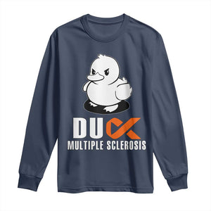 Duck Multiple Sclerosis Awareness Long Sleeve Shirt Orange Ribbon MS Support Squad TS10 Navy Print Your Wear