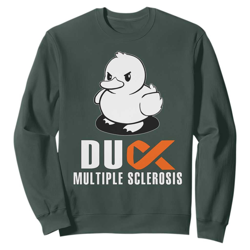 Duck Multiple Sclerosis Awareness Sweatshirt Orange Ribbon MS Support Squad TS10 Dark Forest Green Print Your Wear