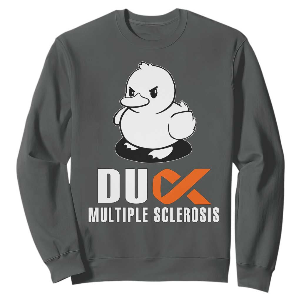Duck Multiple Sclerosis Awareness Sweatshirt Orange Ribbon MS Support Squad TS10 Dark Heather Print Your Wear