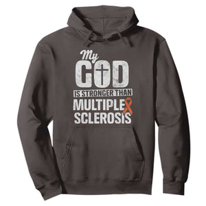 God Stronger Multiple Sclerosis Awareness Hoodie Orange Ribbon MS Support Squad TS10 Dark Chocolate Print Your Wear
