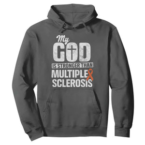 God Stronger Multiple Sclerosis Awareness Hoodie Orange Ribbon MS Support Squad TS10 Dark Heather Print Your Wear