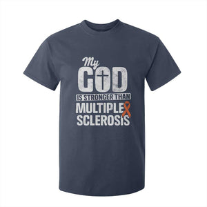 God Stronger Multiple Sclerosis Awareness T Shirt For Kid Orange Ribbon MS Support Squad TS10 Navy Print Your Wear