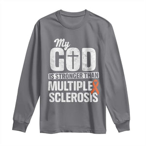 God Stronger Multiple Sclerosis Awareness Long Sleeve Shirt Orange Ribbon MS Support Squad TS10 Charcoal Print Your Wear