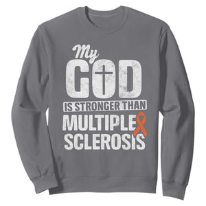 God Stronger Multiple Sclerosis Awareness Sweatshirt Orange Ribbon MS Support Squad TS10 Charcoal Print Your Wear