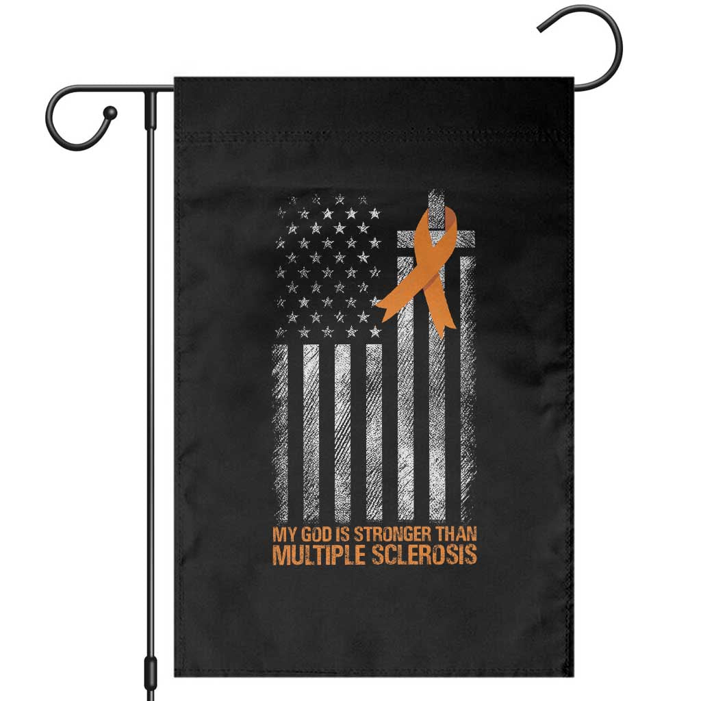 God Stronger Multiple Sclerosis Awareness Garden Flag Orange Ribbon Christian US USA Flag American Christ Cross TS10 Black Print Your Wear
