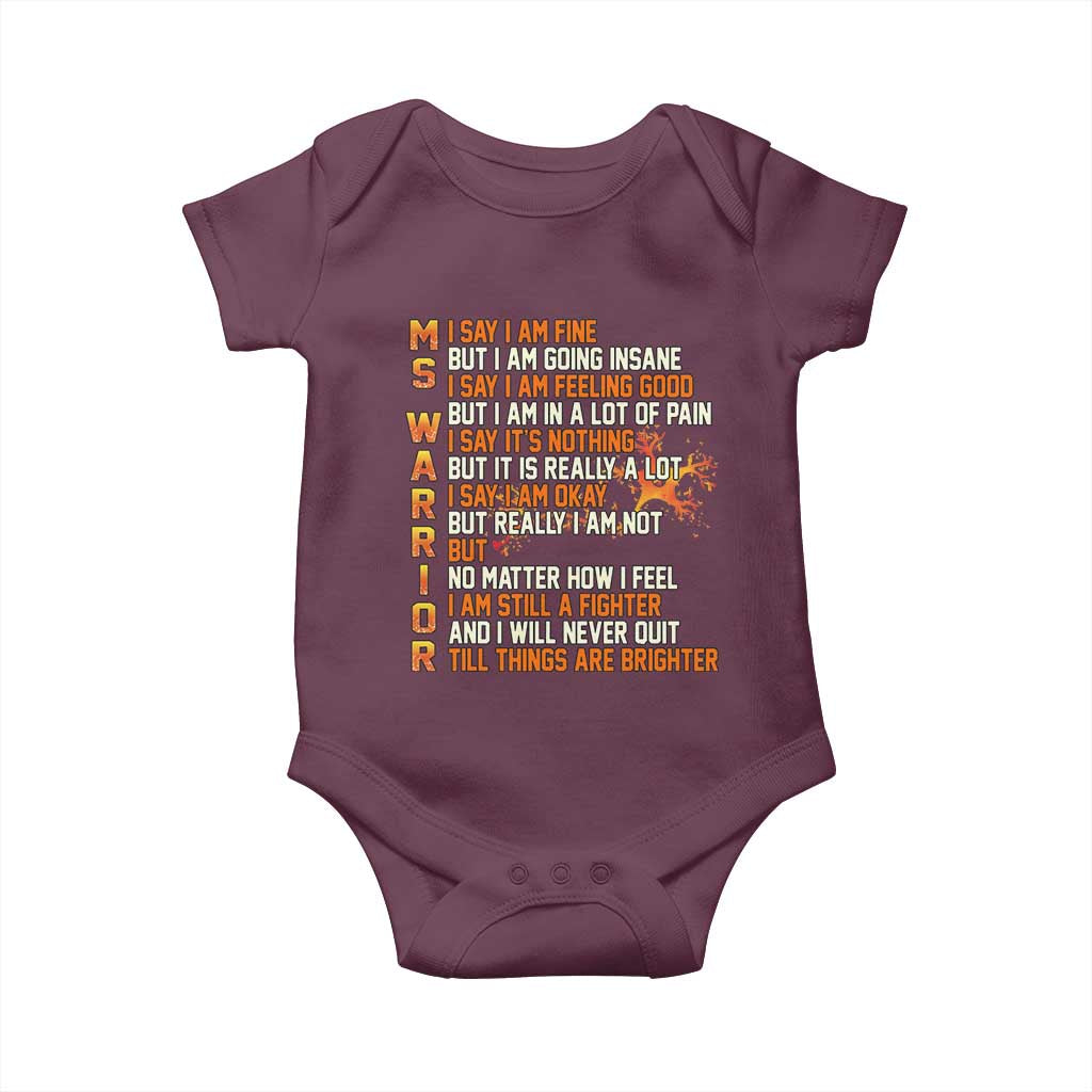 Multiple Sclerosis Awareness Baby Onesie Fight MS Orange Ribbon TS10 Maroon Print Your Wear