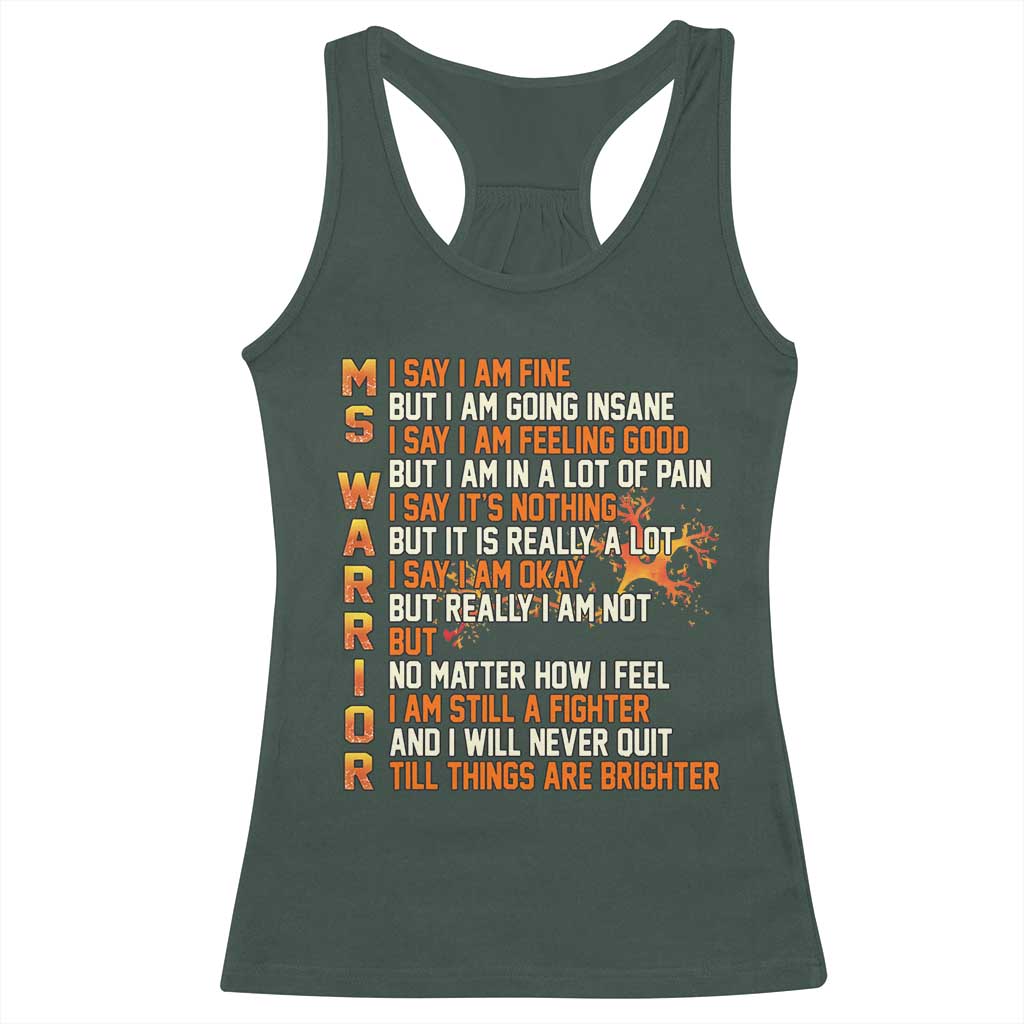 Multiple Sclerosis Awareness Racerback Tank Top Fight MS Orange Ribbon TS10 Dark Forest Green Print Your Wear