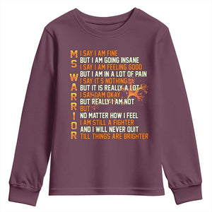 Multiple Sclerosis Awareness Youth Sweatshirt Fight MS Orange Ribbon TS10 Maroon Print Your Wear