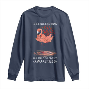 Multiple Sclerosis Survivor Long Sleeve Shirt Fight MS Orange Ribbon TS10 Navy Print Your Wear