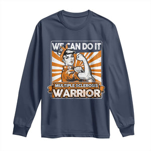 Multiple Sclerosis Awareness Long Sleeve Shirt Orange Ribbon MS Warrior Support Squad TS10 Navy Print Your Wear