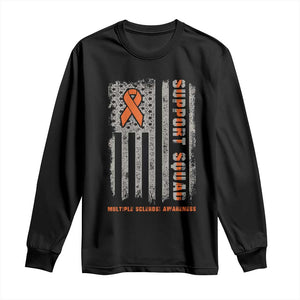 MS Support Squad Long Sleeve Shirt Orange Ribbon Multiple Sclerosis Awareness USA Flag TS10 Black Print Your Wear