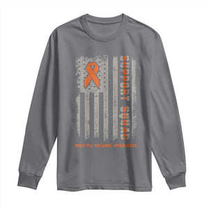 MS Support Squad Long Sleeve Shirt Orange Ribbon Multiple Sclerosis Awareness USA Flag TS10 Charcoal Print Your Wear