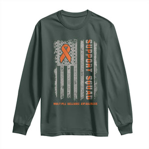 MS Support Squad Long Sleeve Shirt Orange Ribbon Multiple Sclerosis Awareness USA Flag TS10 Dark Forest Green Print Your Wear