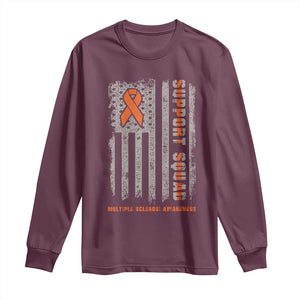 MS Support Squad Long Sleeve Shirt Orange Ribbon Multiple Sclerosis Awareness USA Flag TS10 Maroon Print Your Wear