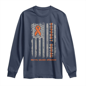 MS Support Squad Long Sleeve Shirt Orange Ribbon Multiple Sclerosis Awareness USA Flag TS10 Navy Print Your Wear