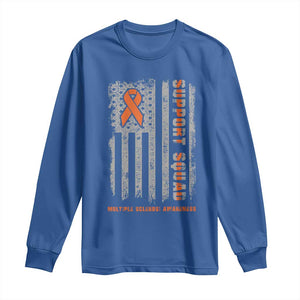 MS Support Squad Long Sleeve Shirt Orange Ribbon Multiple Sclerosis Awareness USA Flag TS10 Royal Blue Print Your Wear