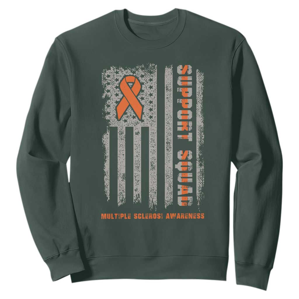 MS Support Squad Sweatshirt Orange Ribbon Multiple Sclerosis Awareness USA Flag TS10 Dark Forest Green Print Your Wear