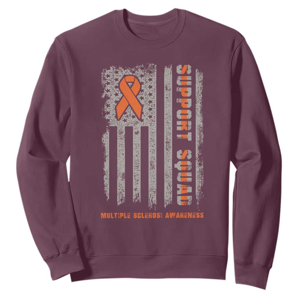 MS Support Squad Sweatshirt Orange Ribbon Multiple Sclerosis Awareness USA Flag TS10 Maroon Print Your Wear