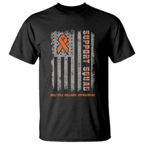 MS Support Squad T Shirt - Orange Ribbon Multiple Sclerosis Awareness USA Flag Tee TS10 Black Print Your Wear