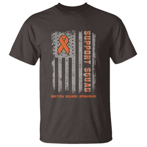MS Support Squad T Shirt - Orange Ribbon Multiple Sclerosis Awareness USA Flag Tee TS10 Dark Chocolate Print Your Wear