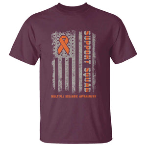 MS Support Squad T Shirt - Orange Ribbon Multiple Sclerosis Awareness USA Flag Tee TS10 Maroon Print Your Wear