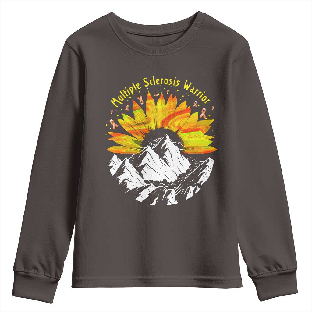 MS Warrior Youth Sweatshirt Orange Ribbon Sunflower Multiple Sclerosis Awareness TS10 Dark Chocolate Print Your Wear